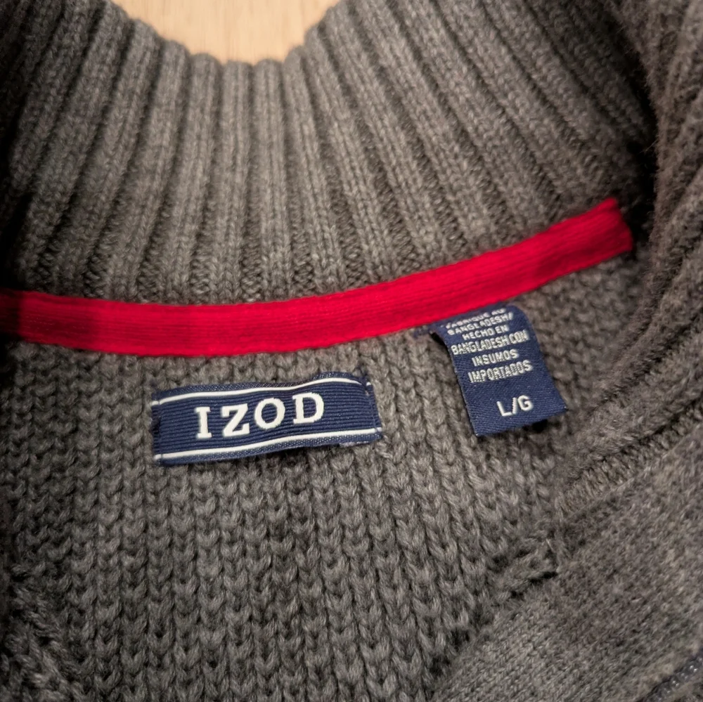 Izod Quarter Zip Grey Sweater Pullover Size L